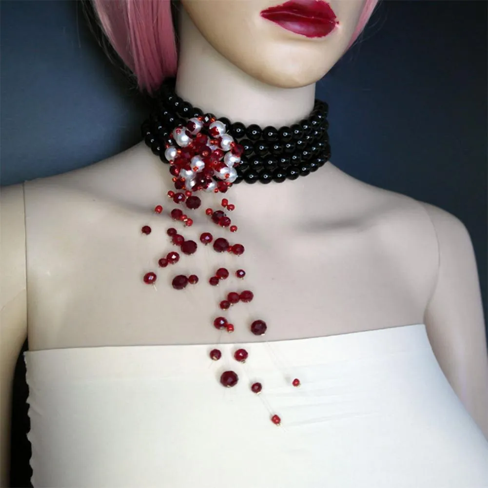 Collier ras de cou gothique gouttes de sang pour halloween_voghion.com