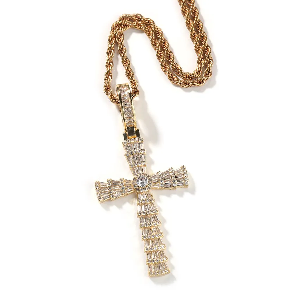 Cross Pendant Necklace For Men With 5a Zircon And Gold Plating_voghion.com