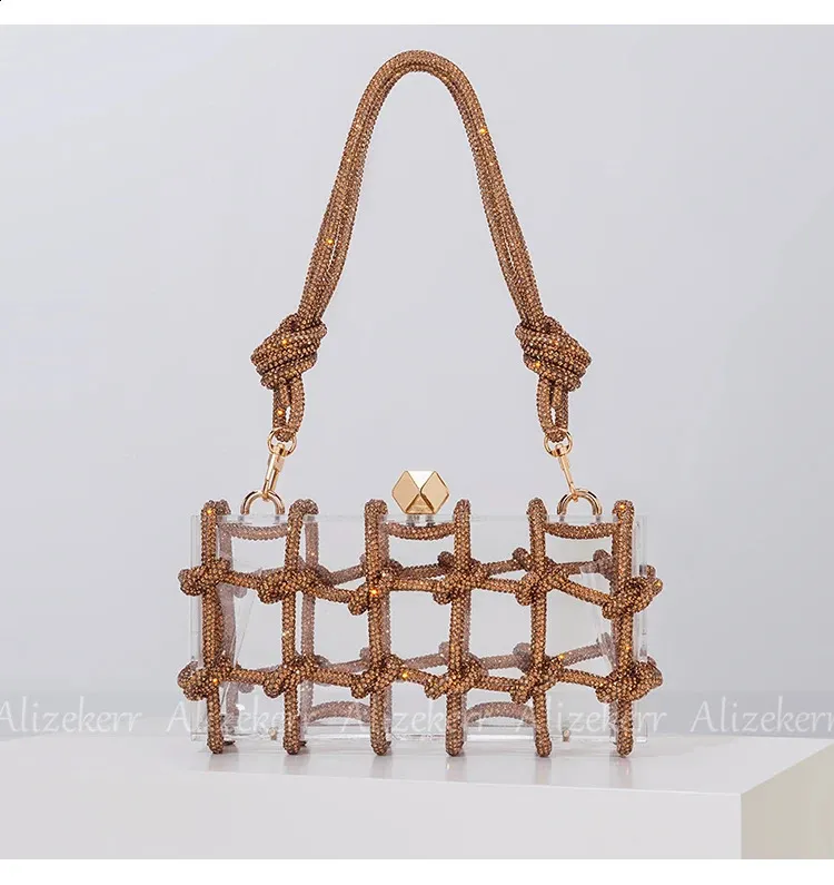 Bolsos de mano de noche con caja de acrílico transparente Dia para mujer, bolsos de mano y carteras de mano con cuerda anudada tejida, para bodas y fiestas_voghion.com