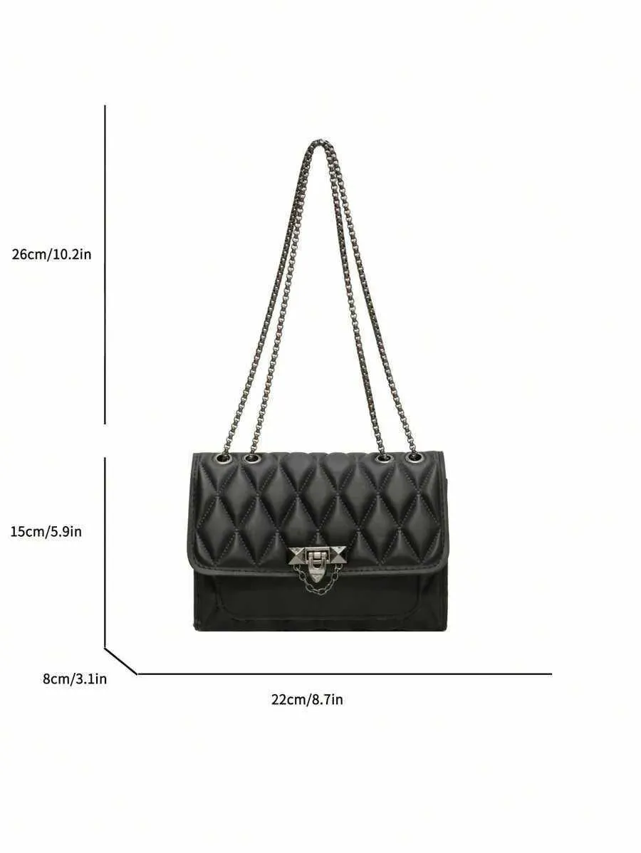 1 einfache und stilvolle Umhängetasche mit Metallkette und Dia-Gitter, geeignet für den täglichen Gebrauch in der Freizeit von Frauen-llC241216C241217_voghion.com