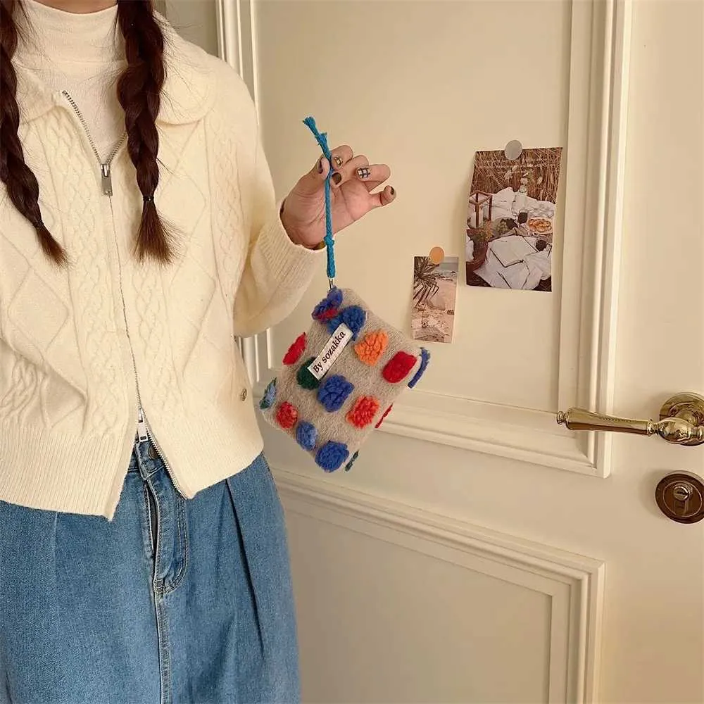 Dots Plush Coin Purse Pendant Retro Wallet Sanitary Napkin Storage Bag Zipper Kaii Cosmetic Data Cable Ba241210_voghion.com