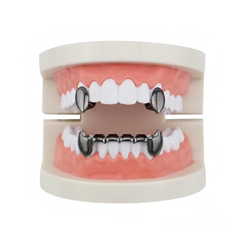 Grillz, Hip Hop Smooth Grillz Véritables Grilles Dentaires Plaquées Or Vampire Dents De Tigre Rappeurs Bijoux De Corps Quatre Couleurs Doré_voghion.com