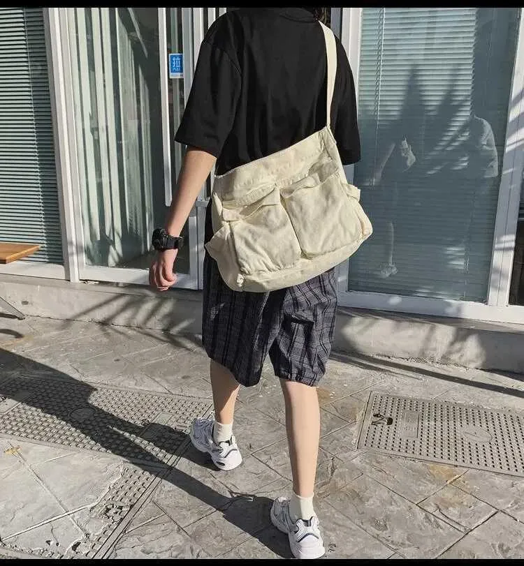 Borsa a tracolla vintage in tela da donna, per adolescenti, borsa a tracolla casual da donna, borsa a mano, borsa a tracolla C241022_voghion.com