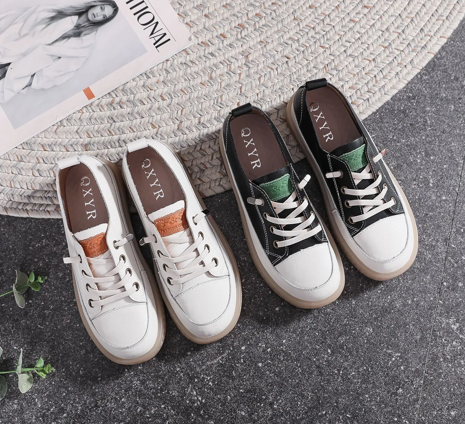 Scarpe da tavola casual con punta rotonda piatta, fascia elastica in vera pelle, basse, bianche, comode e traspiranti, con fondo morbido_voghion.com
