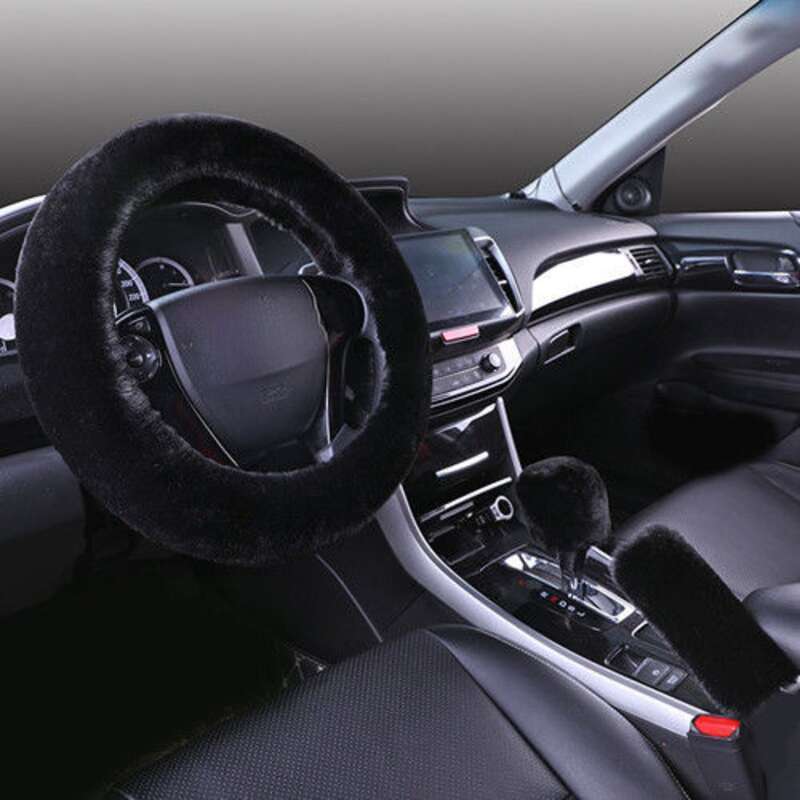 Steering Winter Otter Rabbit Fur Car Steering Wheel Plush Cartoon Handle Cover Three Piece Set Universal_voghion.com