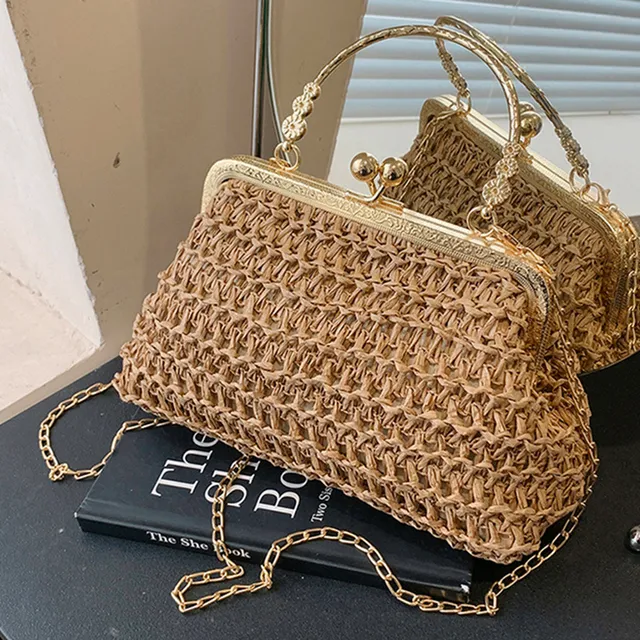 Borsa a tracolla intrecciata estiva con catena, da donna, semplice, con texture, per cena, festa, casual, elegante, alla moda, portatile, da sera_voghion.com