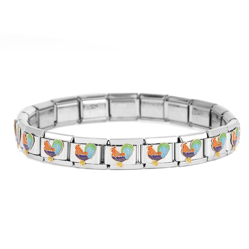 Pulsera DIY con corona de perlas de gallo arcoíris, módulo universal de acero inoxidable de 9 mm, estilo nórdico italiano_voghion.com