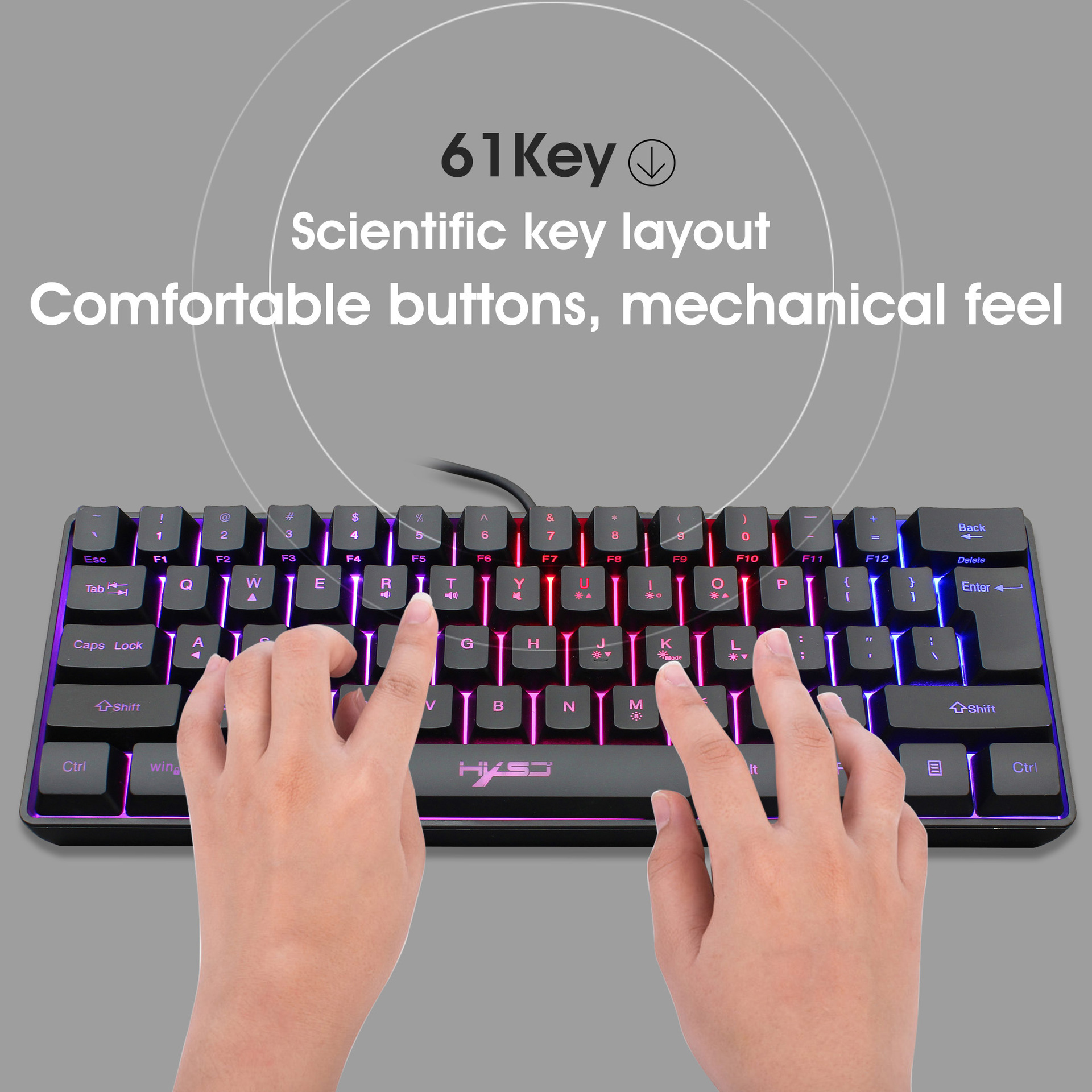 Set nou de 61 de taste cu fir, luminos, cu mouse RGB cu orificii, tastatură pentru jocuri de birou_voghion.com