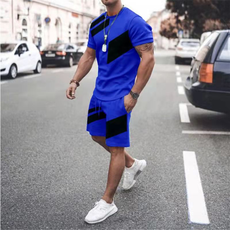 Men's Clothing Suit Summer Fitness Sports Trend Loose Fashion Casual Round Neck T Sleeve Two Piece Suit_voghion.com