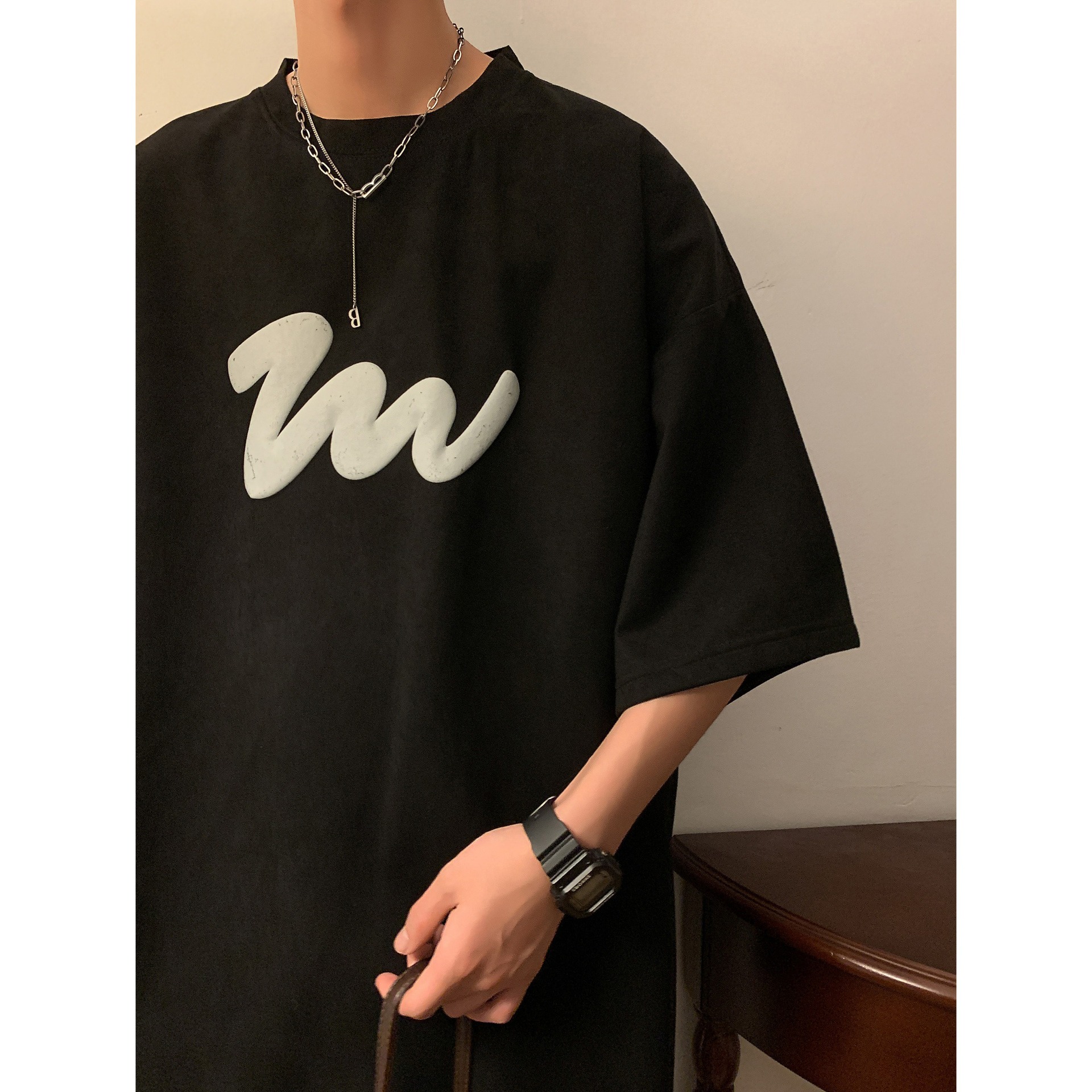 T-shirt a maniche corte pesante in stile americano per uomo, nuova estate alla moda, oversize, ampia e versatile, in pelle scamosciata, maniche corte_voghion.com