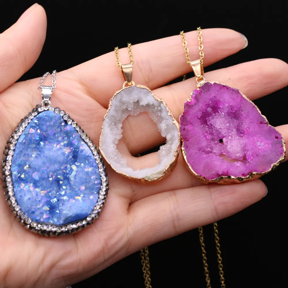 Collane con ciondolo in pietra naturale, agata, cristallo, gemma, collana irregolare all'ingrosso, 3 pezzi per la creazione di gioielli, accessori fai da te_voghion.com