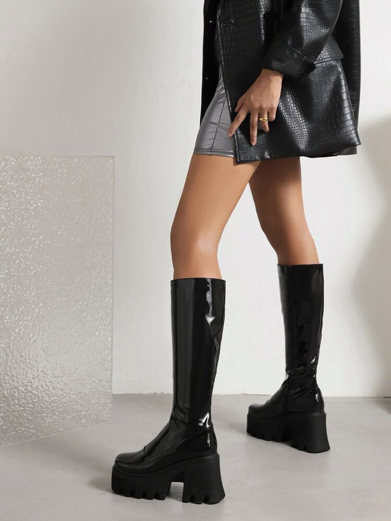 New long boots with round heads, thick soles and side zippers for women_voghion.com