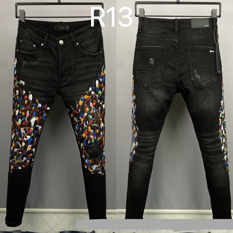 Man's clothing Doodle Paint point personality jeans AMI Jeans men cool little feet denim pants