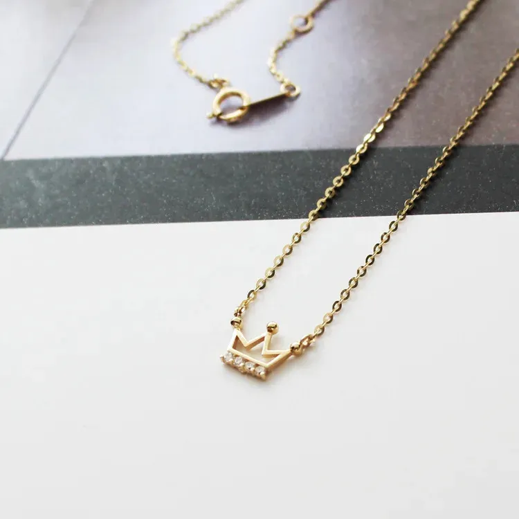Collana in argento sterling placcato 14K, squisita piccola micro zircone intarsiato, ciondolo a catena per clavicola in oro K, da donna, 240119_voghion.com