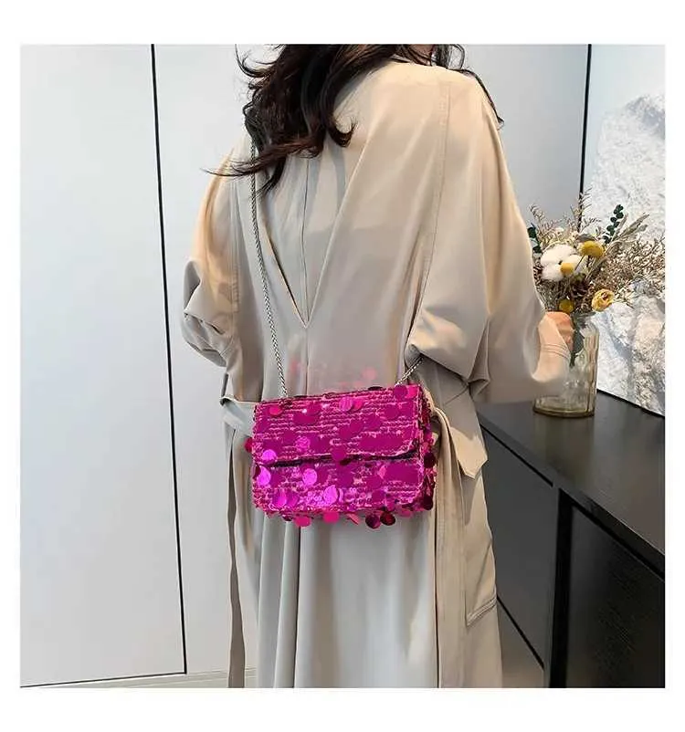 Sequined Shoulder Bag For Women Shiny Glossy Square Chain Bag_voghion.com