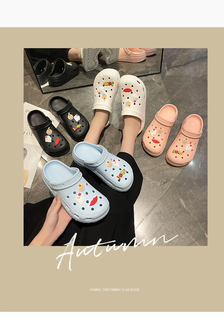 New Thick Sole 2024 Summer Cute Beach Hole Shoes with Feet Feeg Cool Bathroom Anti slip and Odor Prevention Free_voghion.com