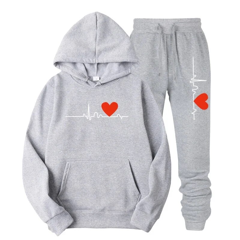 Herr Hjärttryck Luvtröjor Sportkläder Set Man 2-delad Sweatshirt och träningsbyxor Kostymer Design Hooded Trainingsuit Man_voghion.com