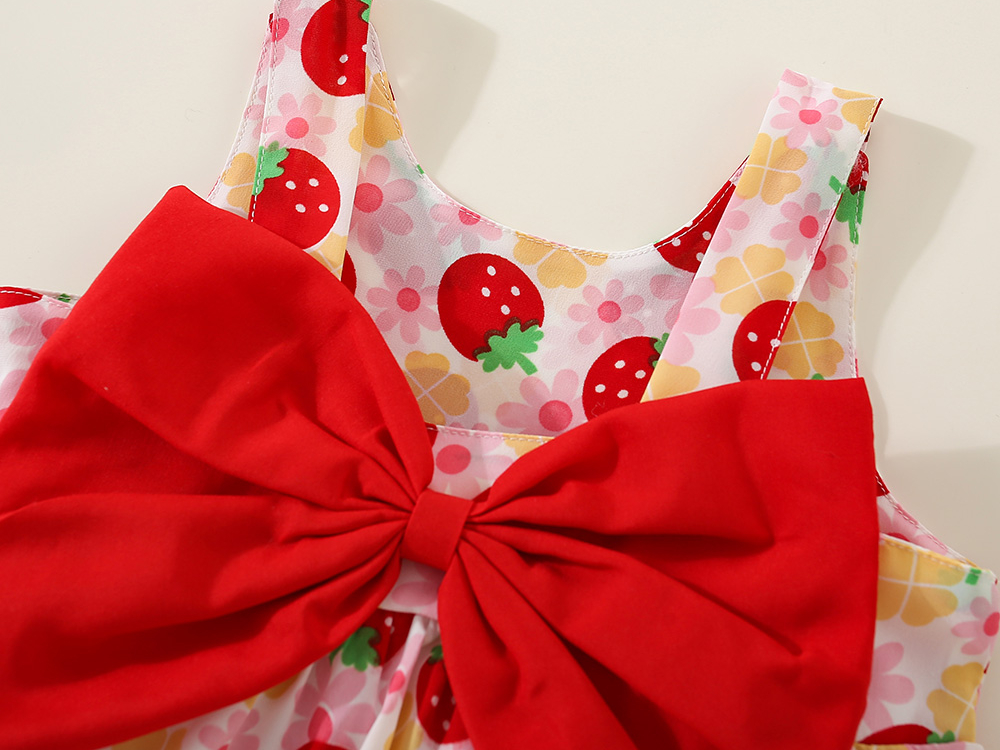 Robe d'été pour bébé avec nœud et fraise, jolie robe pour enfants, vêtements de plage pour enfants avec chapeau_voghion.com