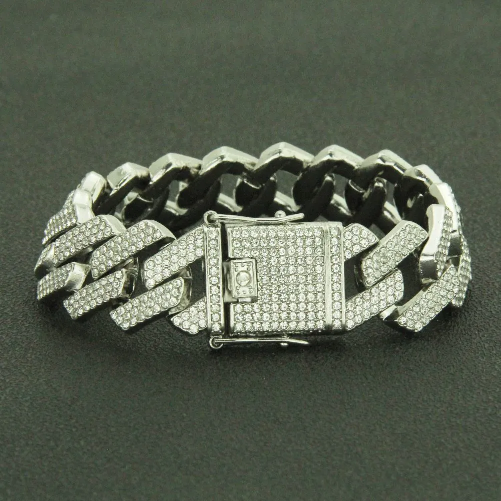 Set di bracciali a catena a maglie cubane, collana in metallo placcato oro pesante con zirconi per ragazzi e ragazze, design con fibbia, gioielli alla moda_voghion.com