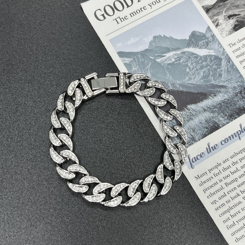 New 10mm Leaf Single Row Diamond Alloy Cuban Chain Hip Hop Men And Women Bracelet Necklace