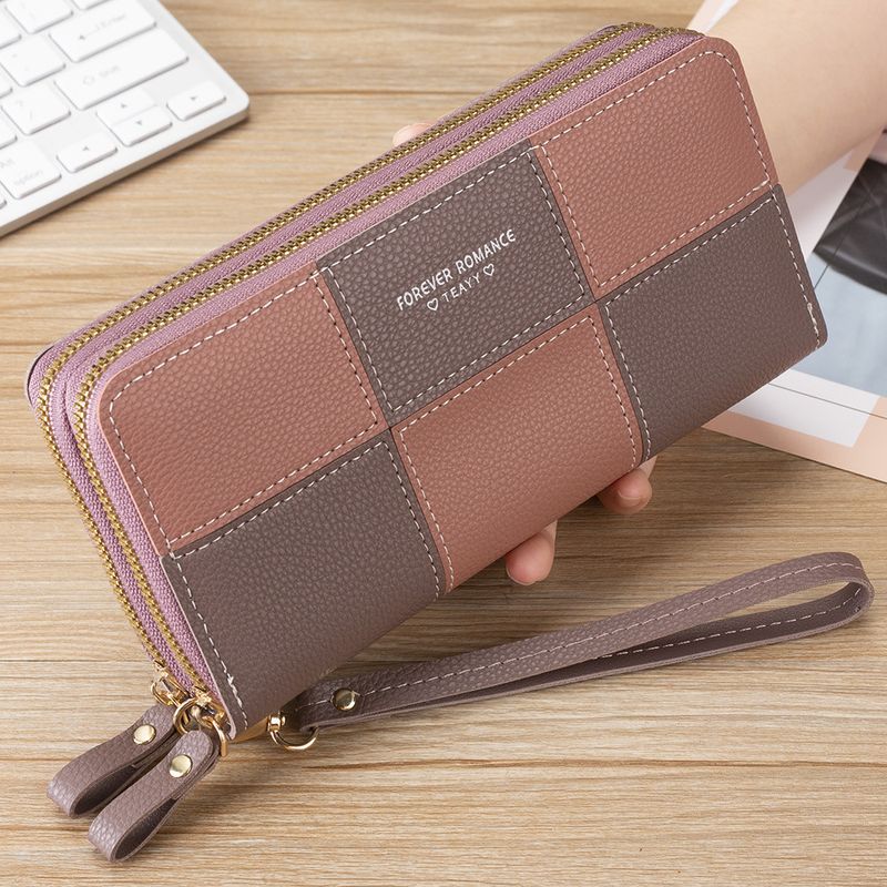 Lange Hand Mädchen dreifarbige Spleißen einfache Reißverschluss Handy Geldbörse Brieftasche_voghion.com