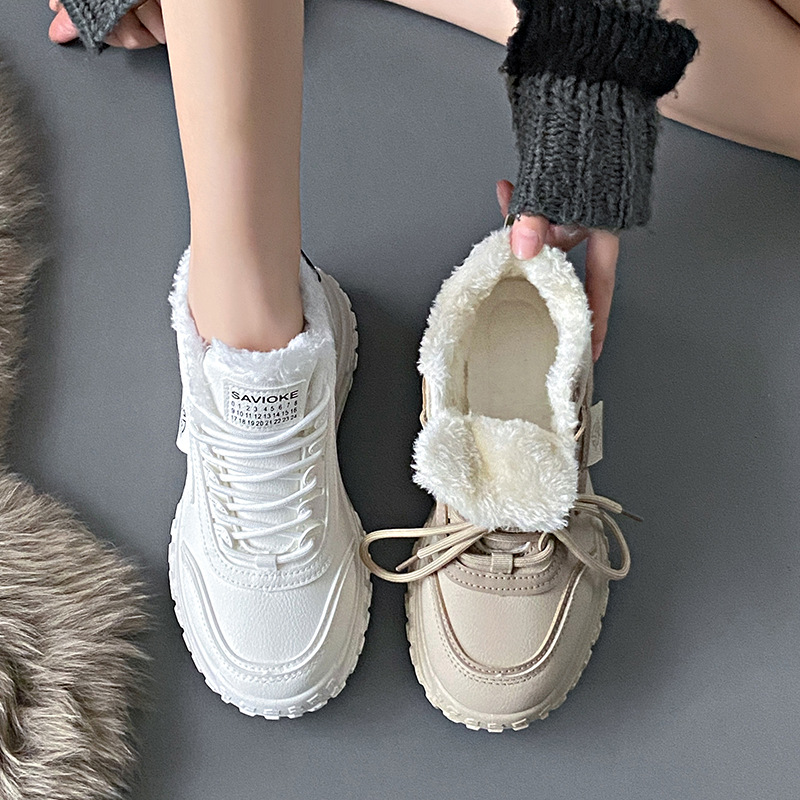 Scarpe alte da donna in velluto caldo, versatili, in cotone, con plateau, casual, da papà._voghion.com