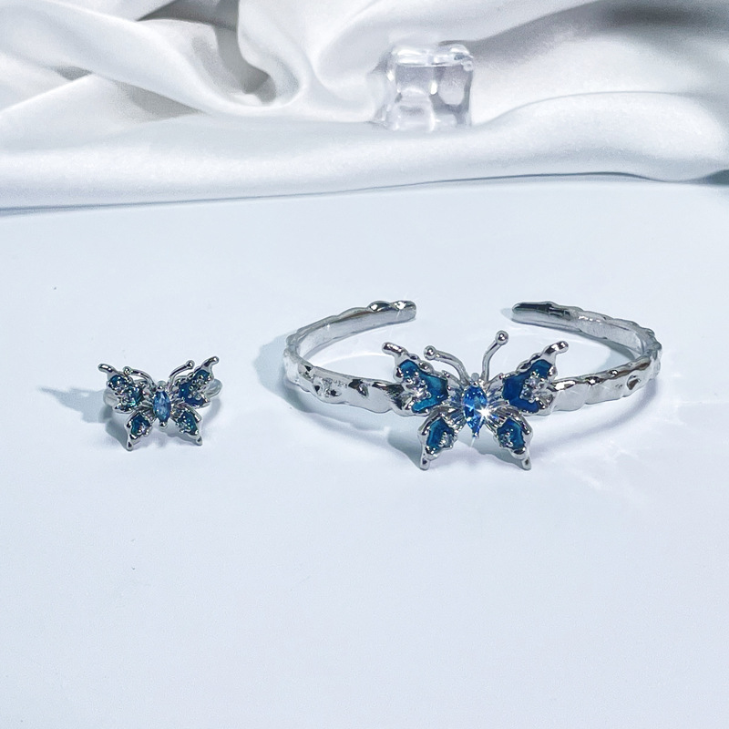 Instagram niche design, butterfly drop glaze temperament, fashionable bracelet, ring set, irregular and personalized_voghion.com