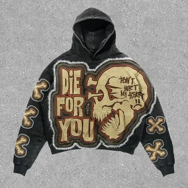 Designer hoodie Street trendy skeleton hoodies with 3D digital printing Pullover around the edges casual loose hooded_voghion.com