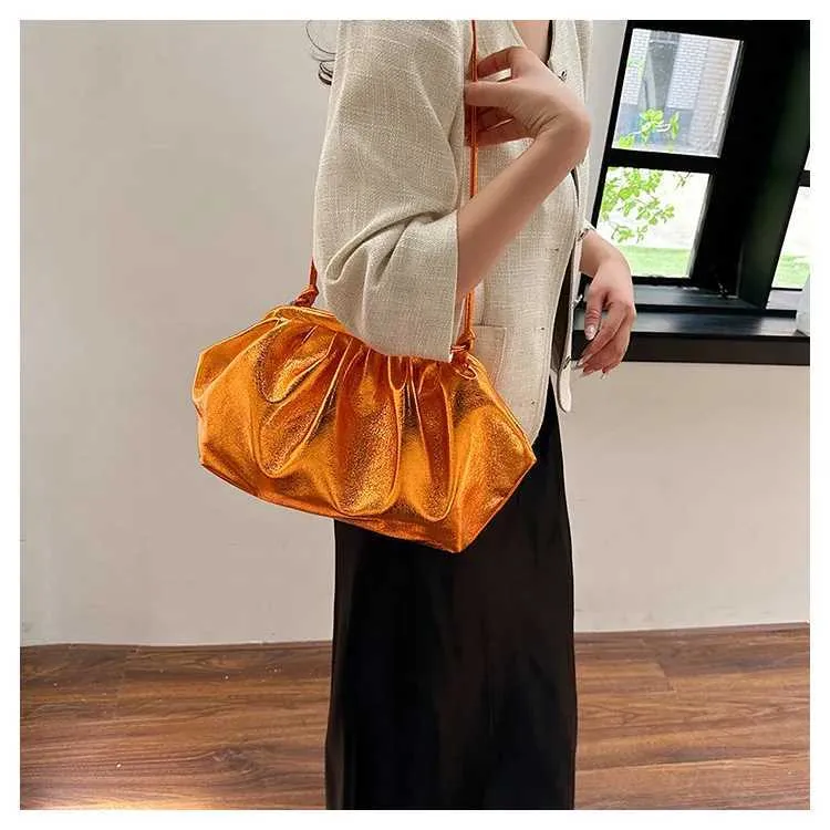 Kleines Design Damen Leder Sier Cloud Gold Umhängetasche Damen Party Clutch Geldbörse Weibliche HandtaschenC241211_voghion.com