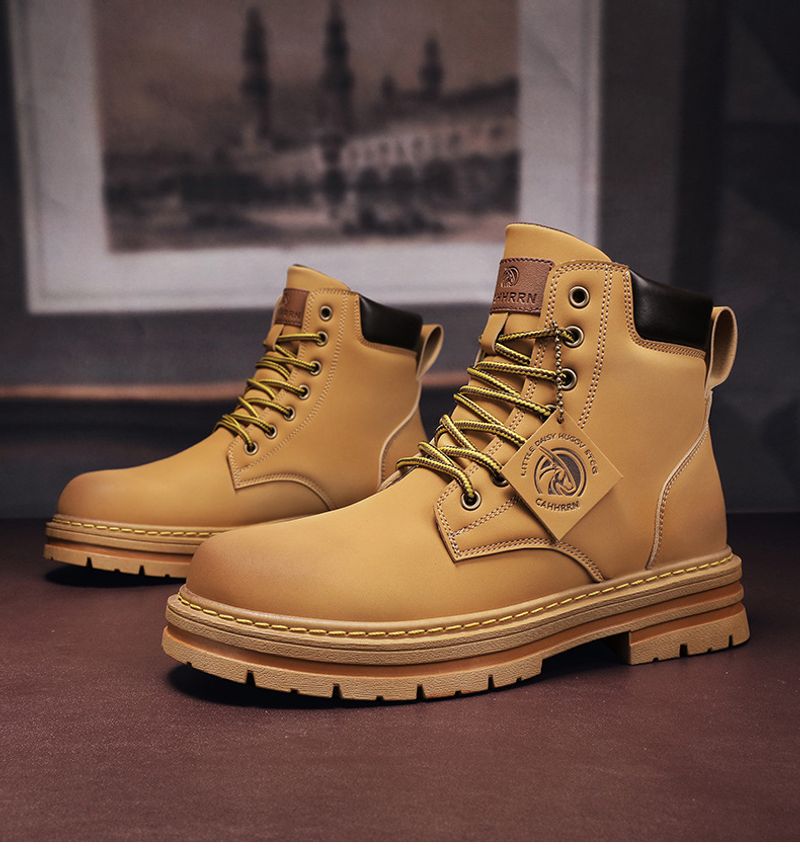 High Top Herr Läder Mode Motorcykel Ankel för Herr Vinterstövlar Man Skor Snörning Botas Hombre_voghion.com