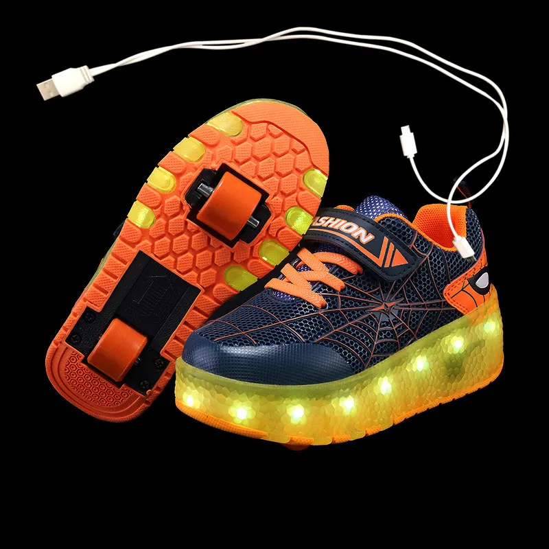 Kinderen One Two Wheels lichtgevende sneakers goudroze lichtgevende rolschaatsen kinderen led schoenen jongens meisjes USB-oplaadbaar_voghion.com