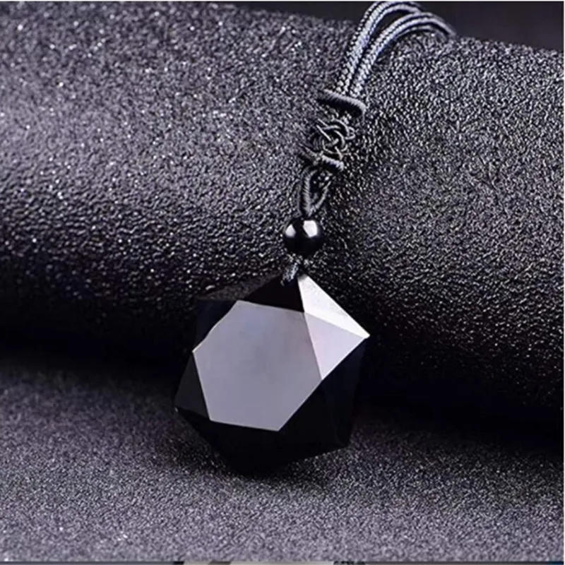 Ripats Kaelakeed Obsidiaan Energy Stone Kuue otsaga tähe kaelakee Meeste ja Naiste kampsun kett Ehted_voghion.com