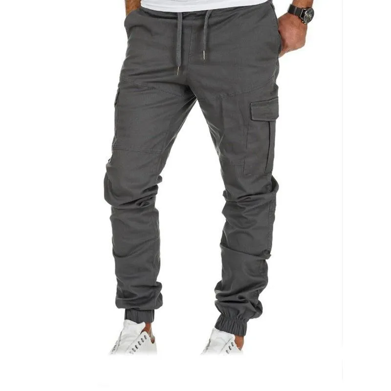 Pantalon chino de travail à taille élastiquée pour hommes, style décontracté, pantalon de jogging cargo, bas UK_voghion.com