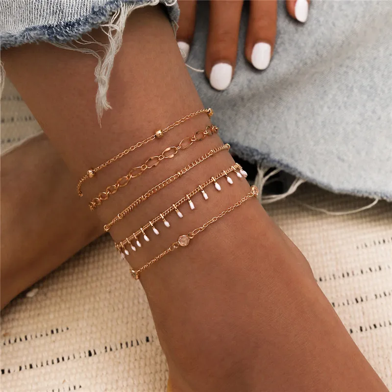 WUKALO Boho drahokamový přívěsek srdce na kotník pro ženy bohémské letní plážové náramky na kotník šperky_voghion.com