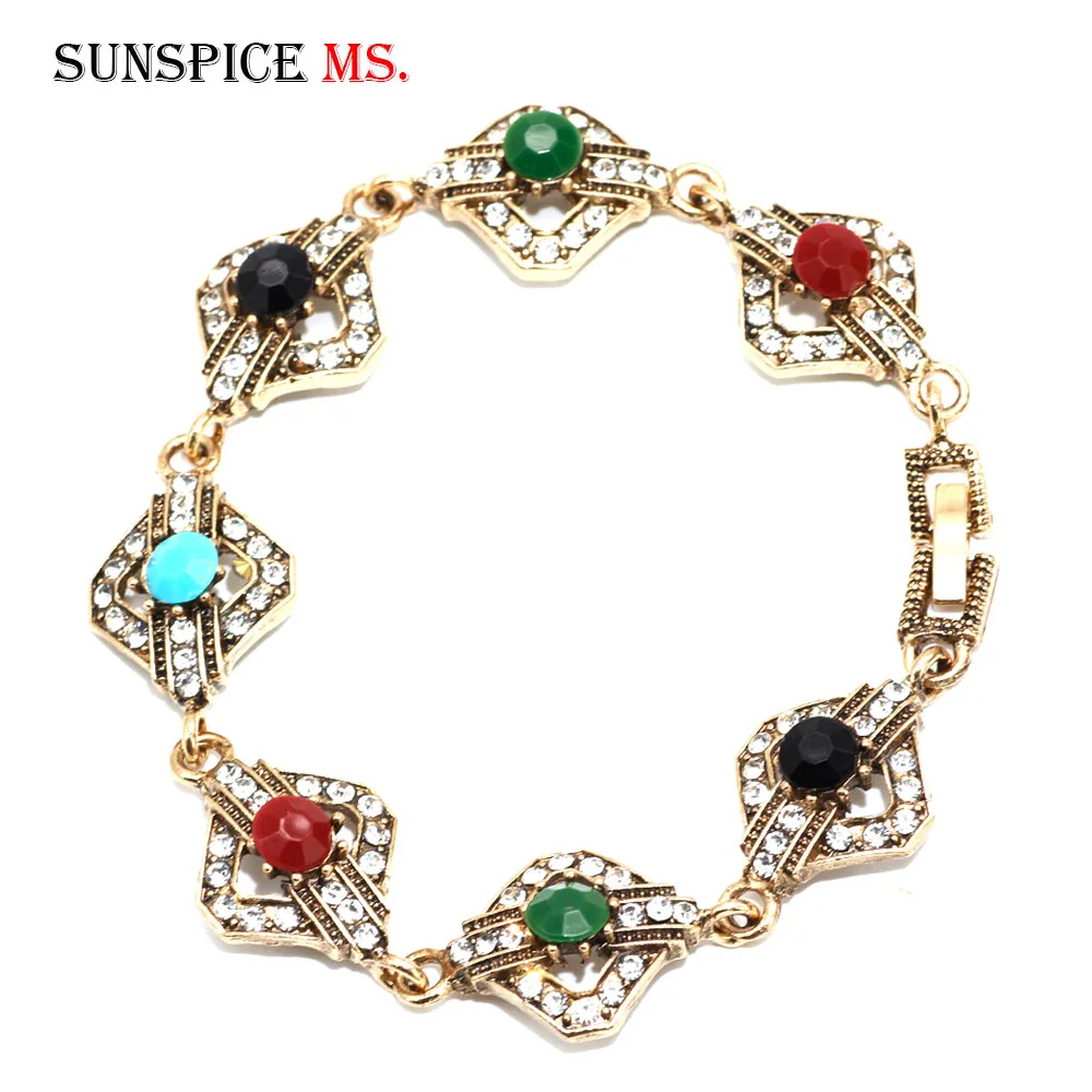 Saites aproces SUNSPICE antīka zelta sier krāsas vintage aproce sievietēm etniskām rhinestones rotaslietām turku tradicionālajām_voghion.com