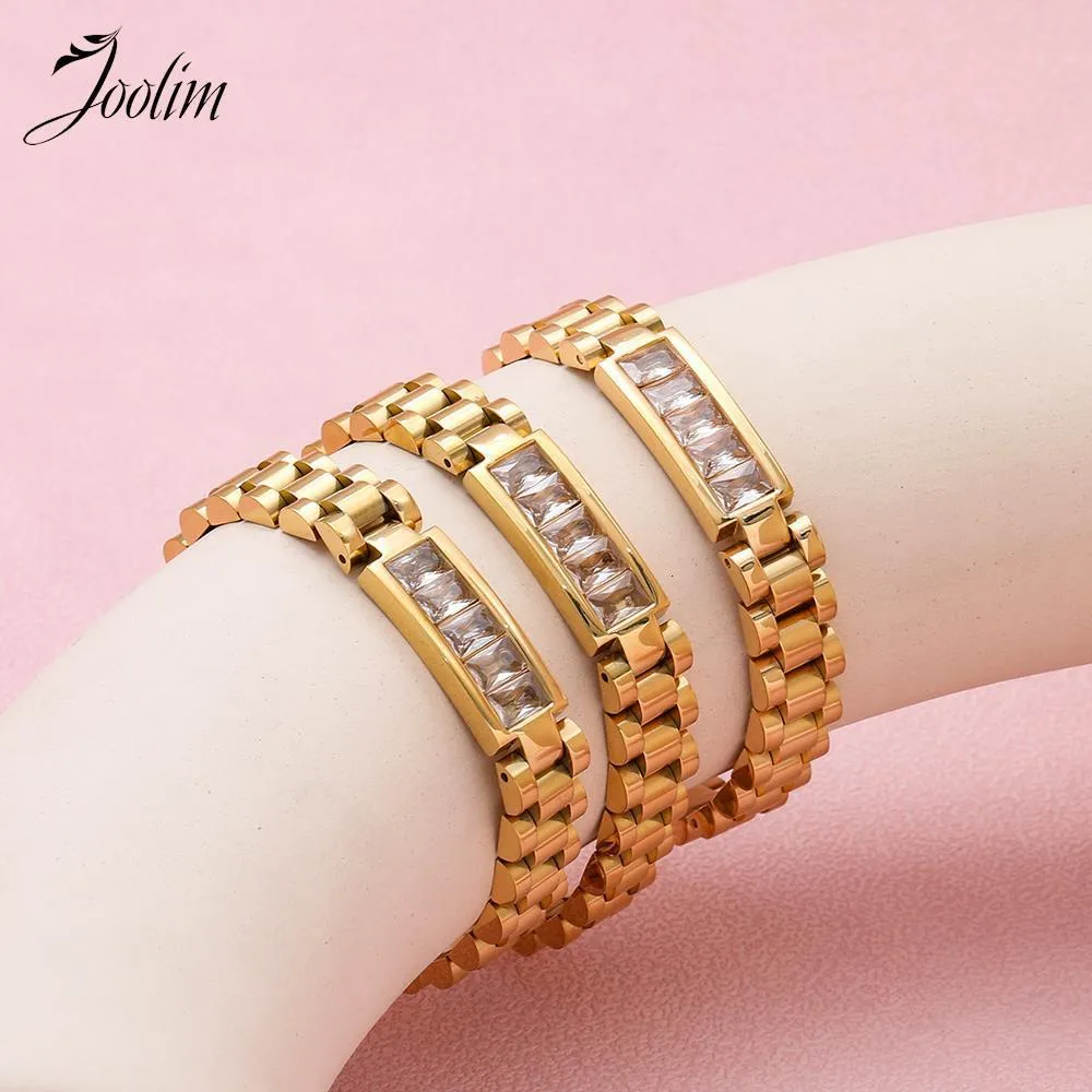 Charm Armbänder Joolim Schmuck Großhandel High End PVD No Fade Chunky Clear Rechteck Zirkonia Armband Kette Edelstahl_voghion.com