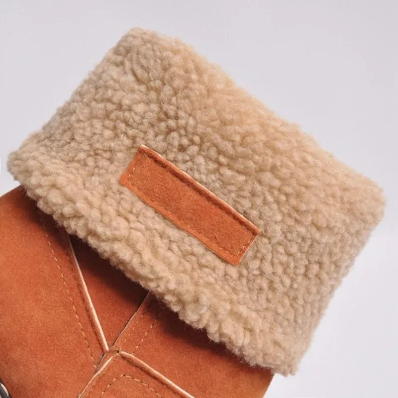 Autumn and Winter Fashion New Casual Comfortable Plus Veet Warm Square Heel Round Toe Solid Color Women's Ankle_voghion.com