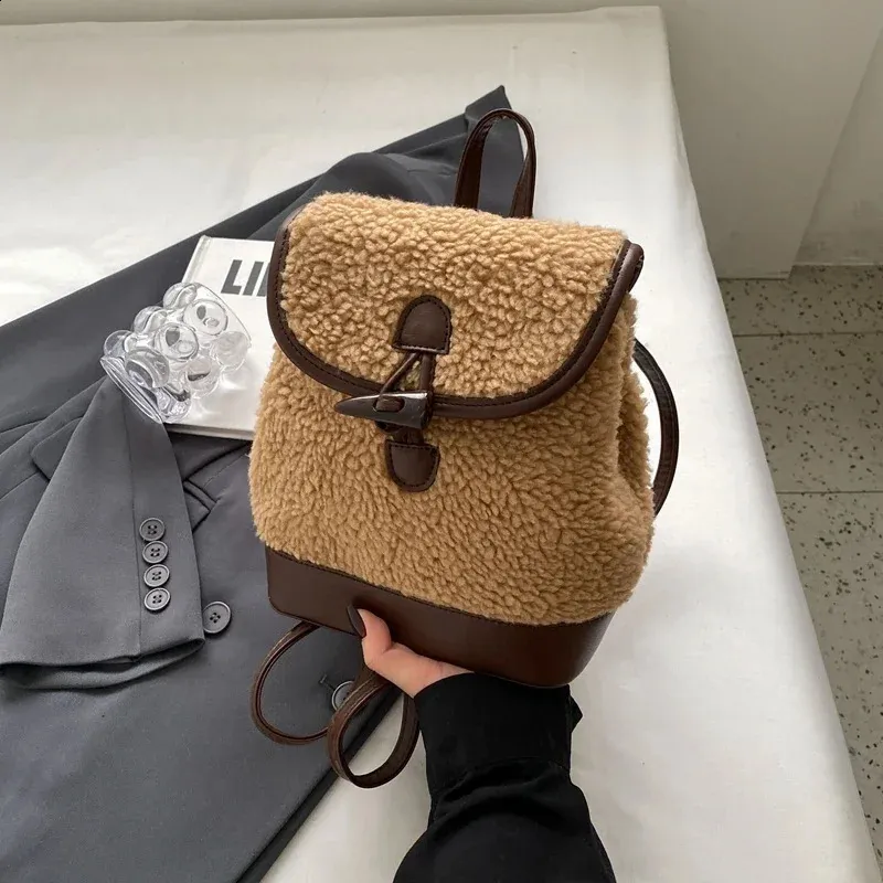 Winter Warm Lamb Wool Women Backpack Fashion er Plush Handbag Anti Theft Backbag Lady Casual Shoulder Crossbody Bag_voghion.com
