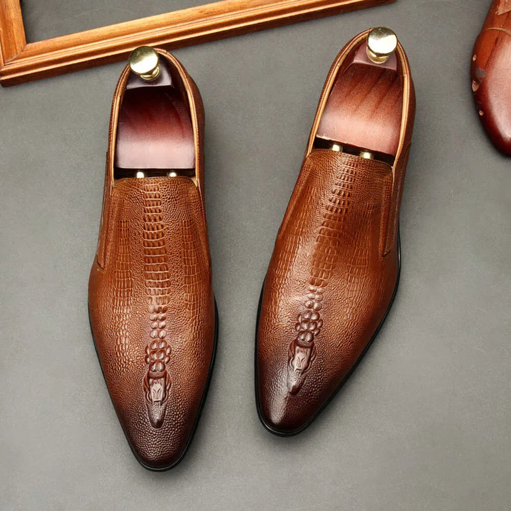 Breathable Leather Shoes For Men Patterned Crocodile Business_voghion.com
