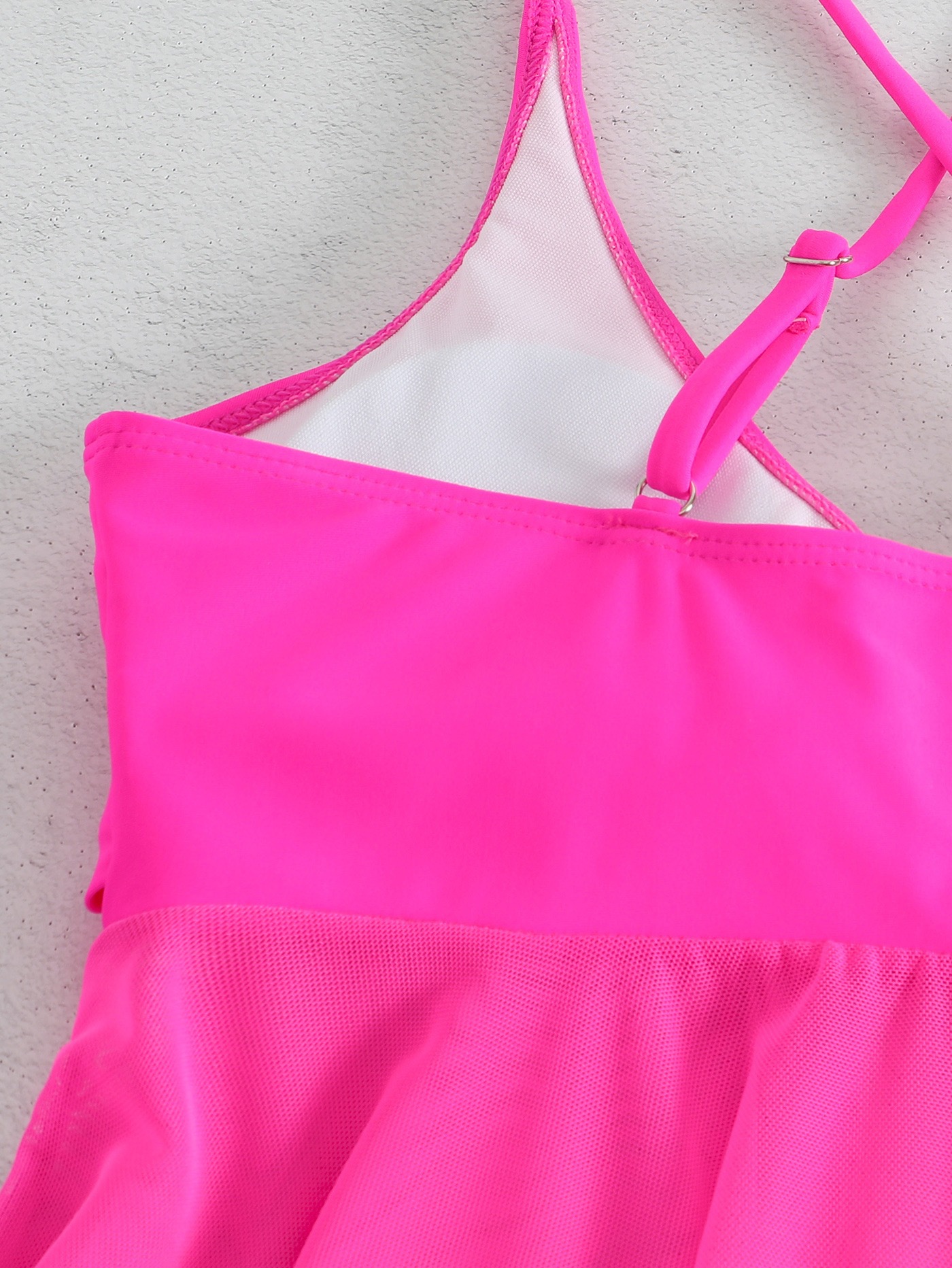 Dames Gauze Split Body High Waisted Mesh Badpak, Cross Top, Dubbele Schouderband_voghion.com
