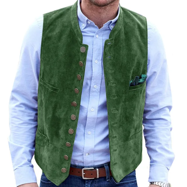 Herren Weste Aus Wildleder Slim Fit Einreiher Business Weste_voghion.com