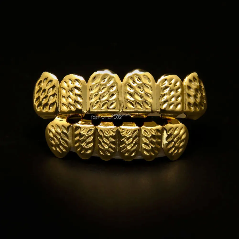 Bio Copper Gold Plated Hip Hop Bling Jewelry Teeth Grillz Caps Top & Bottom Golden Grill Set Tooth Socket Hallowmas_voghion.com