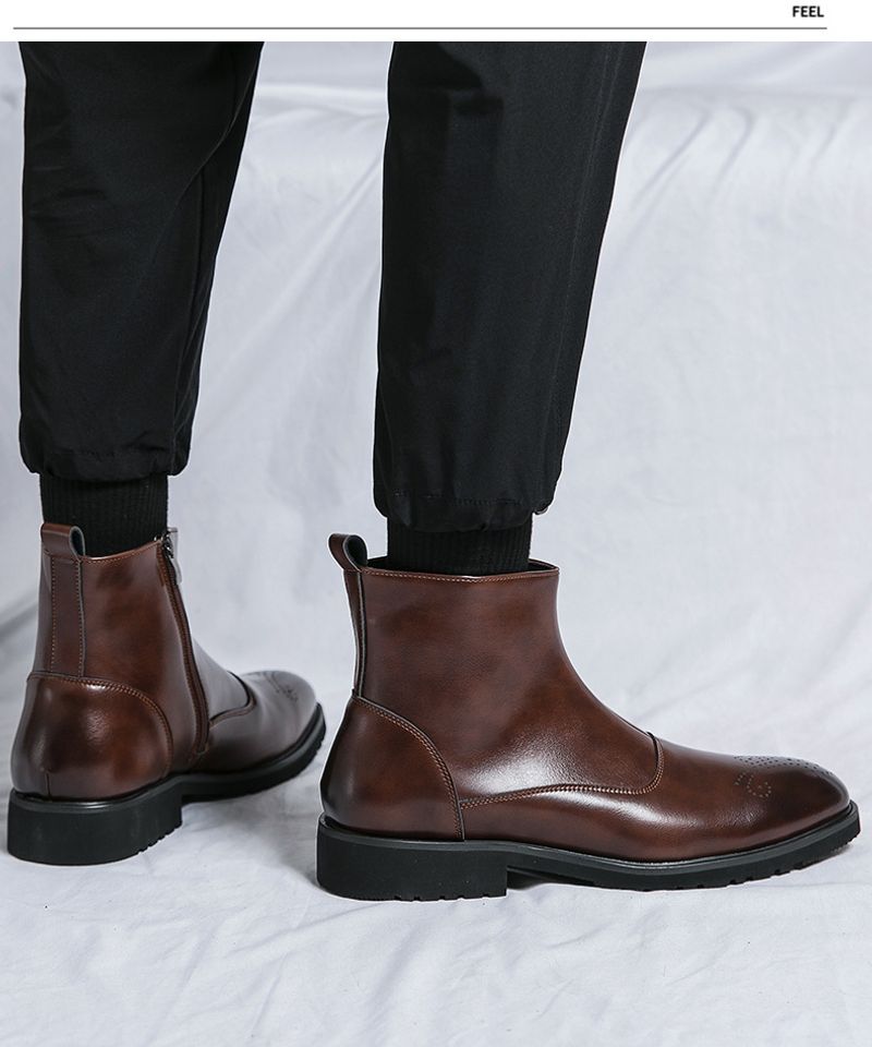 Große Herbst-Neuheiten aus Leder für Herren-Kapuzenpullover, kurze, spitze Martin-Freizeitstiefel, Stiefel im englischen_voghion.com