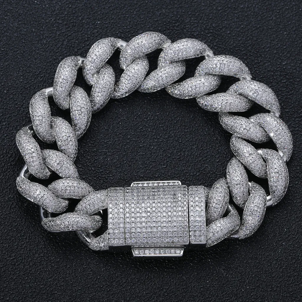 Wholesale Super September Moissanite Cuban Link Chain 14mm-18mm 2 Rows Vvs Sterling Sier Hand Setting Bracelet_voghion.com