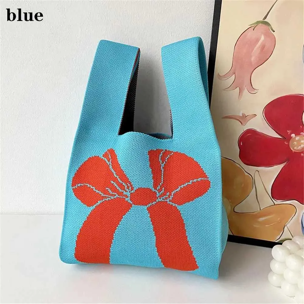 Reusable womens knitted casual handmade wrist knot handbags bows shopping bags outdoor ragtag accessories Y241106_voghion.com
