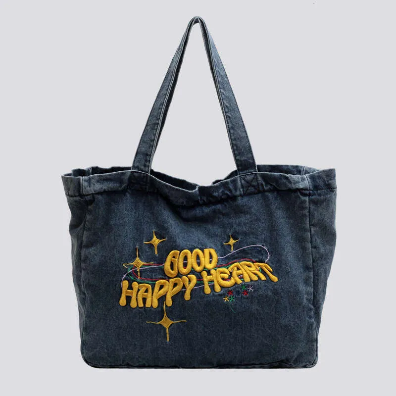 New Large Capacity Cowboy Shoulder Student's Canvas Schoolbag Women's Shopping Bag Street Dressing_voghion.com