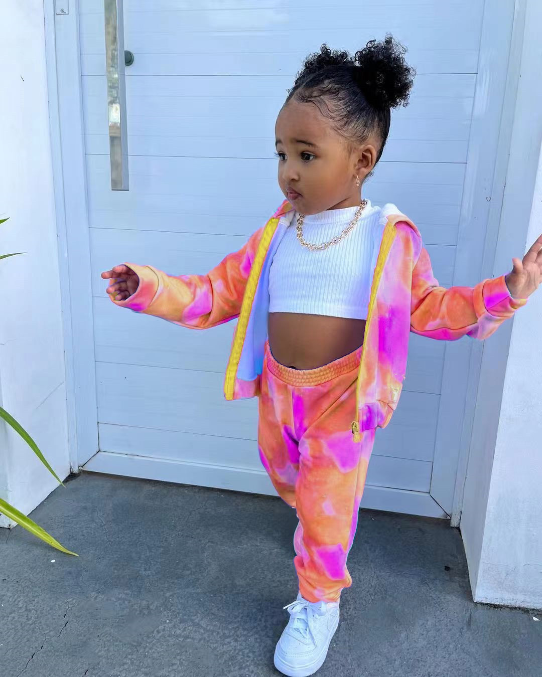 M8069 children's clothing 2024 casual sports new cardigan long sleeved tie dyed hoodie set_voghion.com