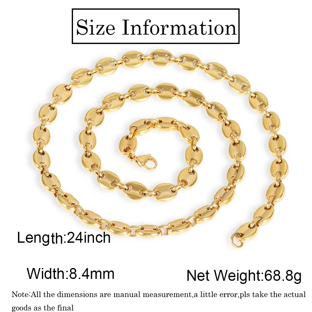 18-24inch Hip Hop Handcuffs Shape Stainless Steel Gold Plated Coffee Beans Chain Necklace_voghion.com