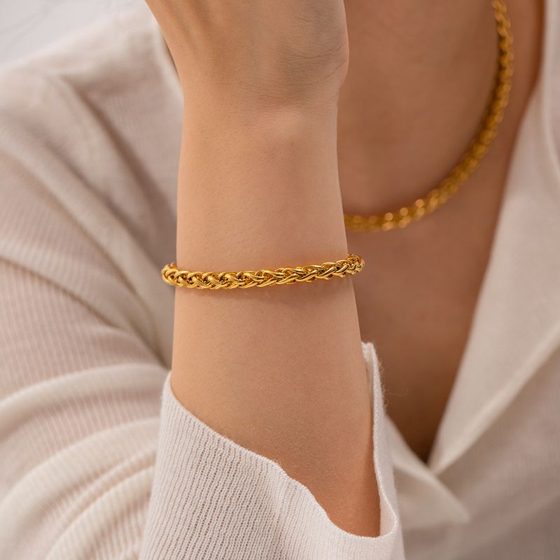 Pulseira de corrente em aço inoxidável folheada a ouro_voghion.com