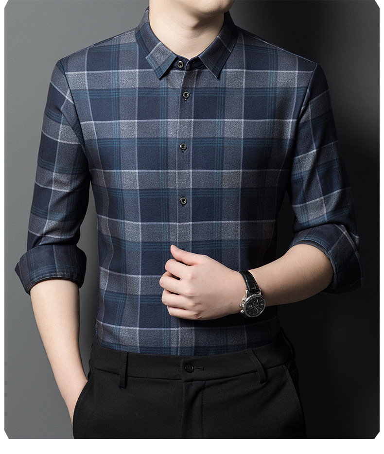 2024 Autumn/Winter New Traceless Men's Wool Plush Thickened Long sleeved Shirt Business Breathable Shirt_voghion.com